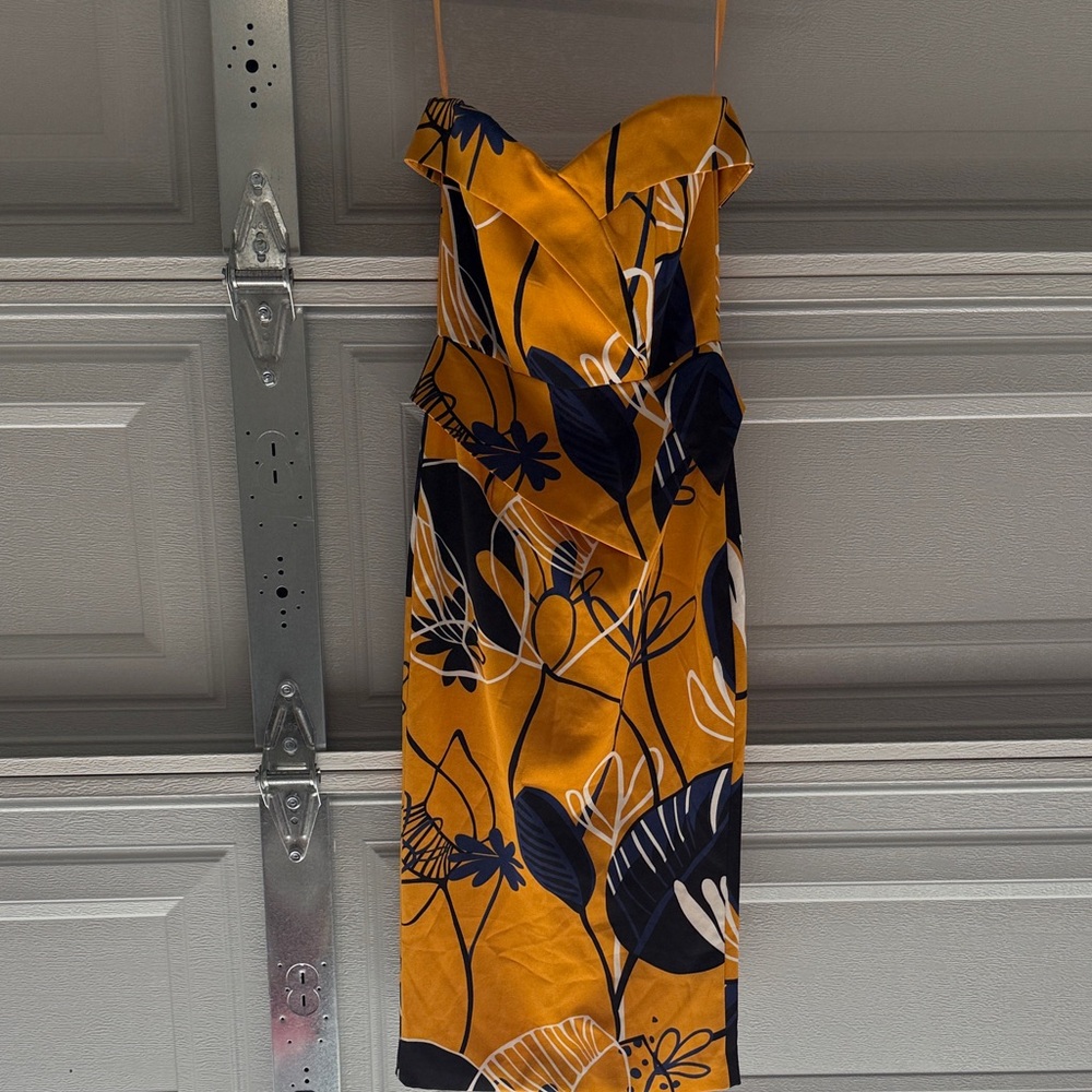 Lavish Alice Strapless Dress in Mustard and Navy